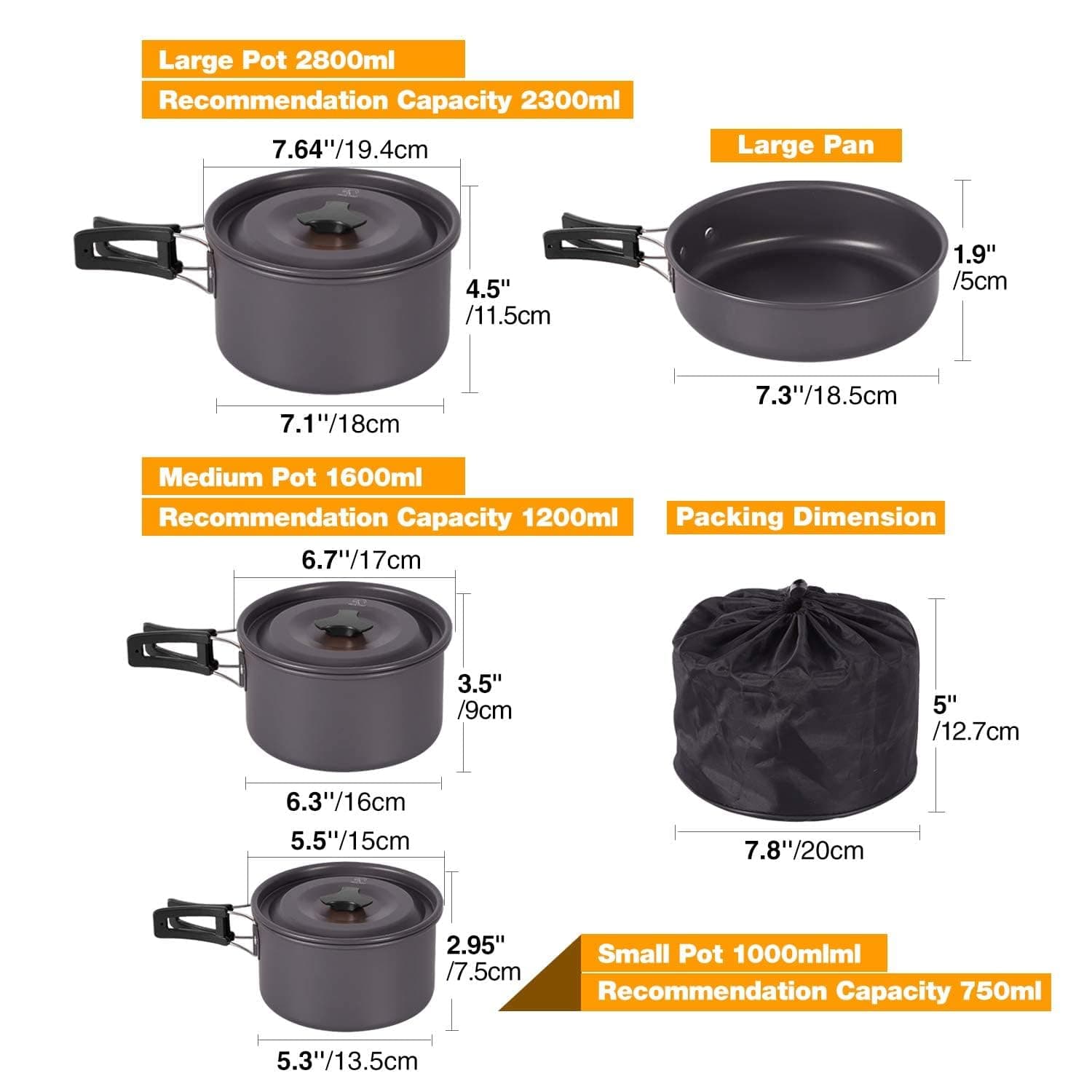 REDCAMP 11/12/17/22 PCS Camping Cookware Mess Kit, 800ml (28oz) Backpacking Camping Pot+Pan Set, Lightweight and Compact Cookware for Hiking, Picnic and Camping