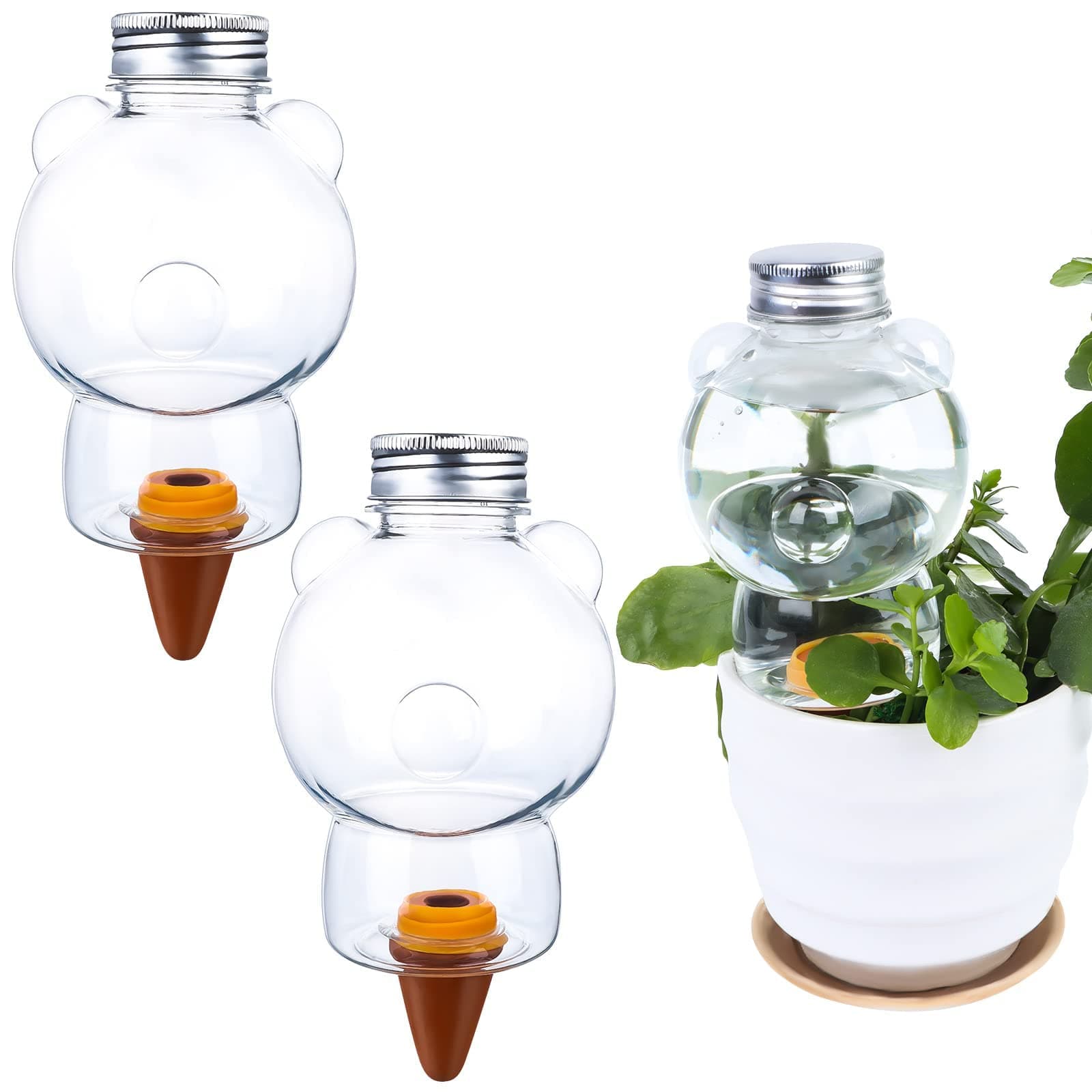 MAKINGTEC Plant Watering Globes Bear Shape Automatic Watering Bulb Transparent Plant Self Watering Globes Plastic Balls Terracotta Watering Spikes for Indoor Outdoor Plants（3 Pcs ）