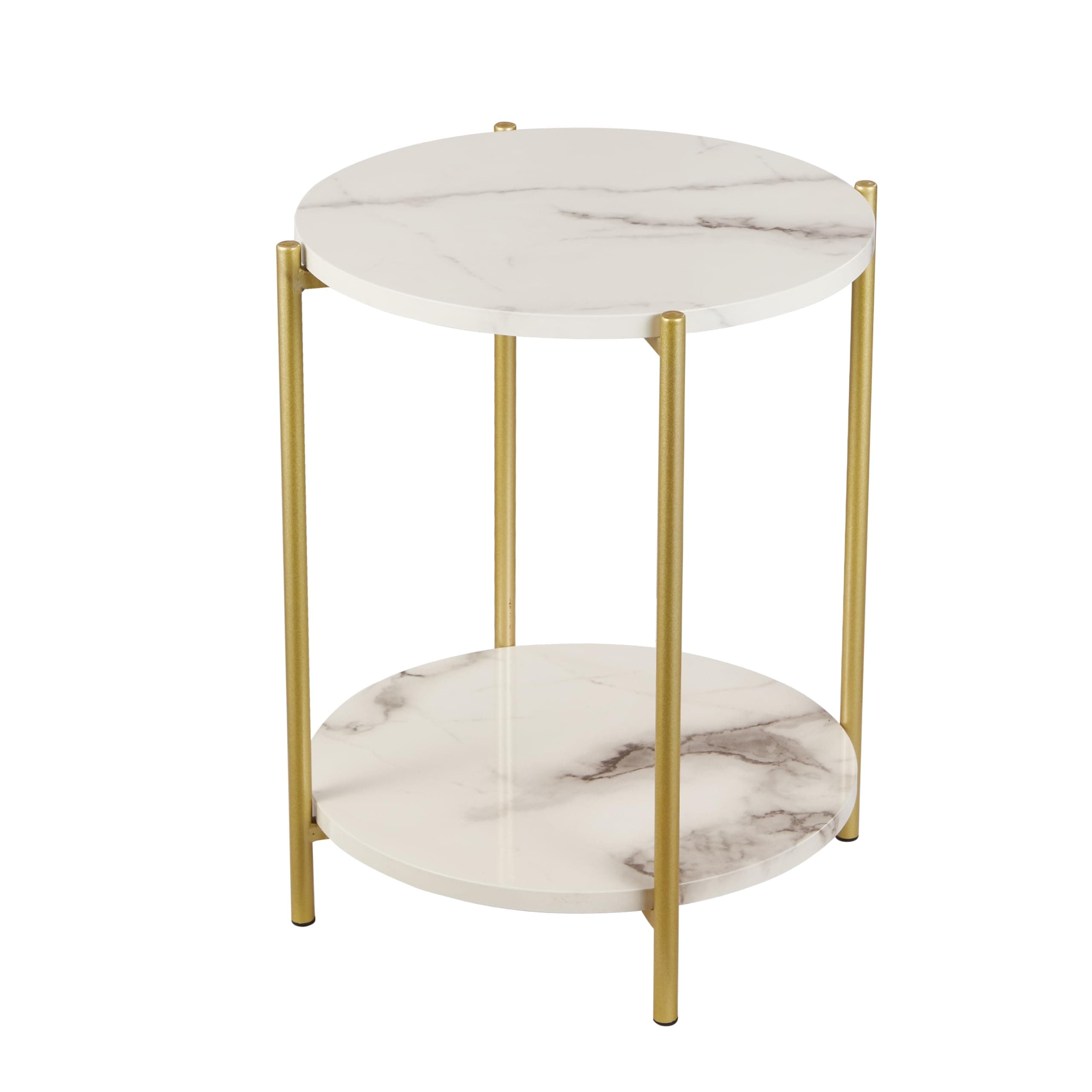 2 Tier Round Side Table, Folding End Tables Coffee Table Simplistic Sofa Table Waterproof Removable Tray Table Indoor Outdoor Accent Table for Living Room Bedroom (Faux Marble White, 1pcs)