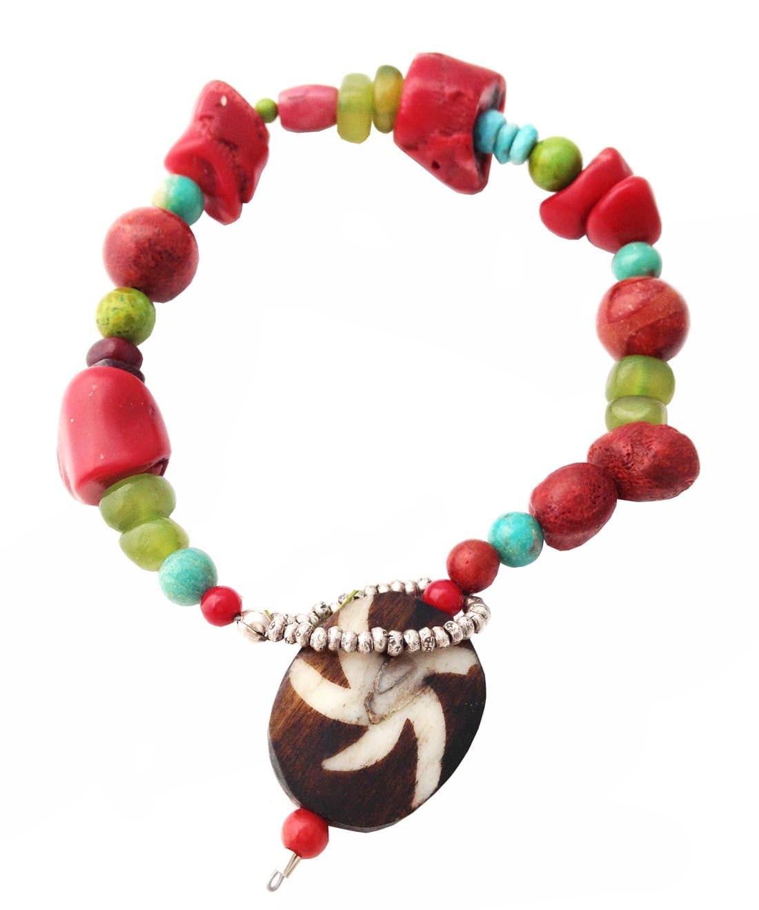 Bracelet, Thai Silver, Coral Bone, Turquoise