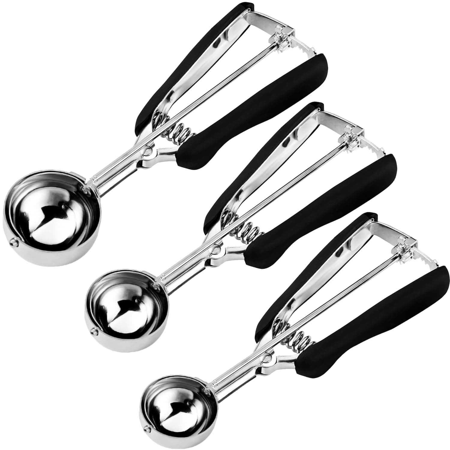 HOMURE H Cookie Scoop Set, Include 1 Tbsp/2 Tbsp/3 Tbsp, Cookie Dough Scoop, Cookie Scoops for Baking Set of 3, 18/8 Stainless Steel, Good Grip, Non-Slip, For Cookies Cupcake Muffin Ice Cream waffle