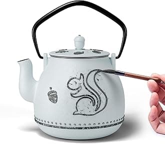 Toptier Teapot with Removable Infuser, Cast Iron Tea Kettle Stovetop Safe, Squirrel Design Tea Pot Coated with Enameled Interior for 32 Ounce (950 ml), Light Blue