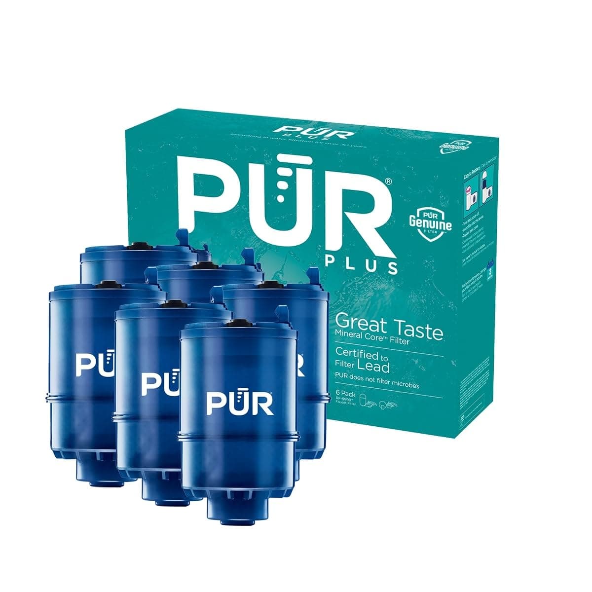 Protec PUR PLUS Faucet Mount Replacement Filter 6-Pack, Genuine PUR Filter, 2-in-1 Powerful, Natural Mineral Filtration, Lead Removal, 18-Month Value, Blue (RF99996)
