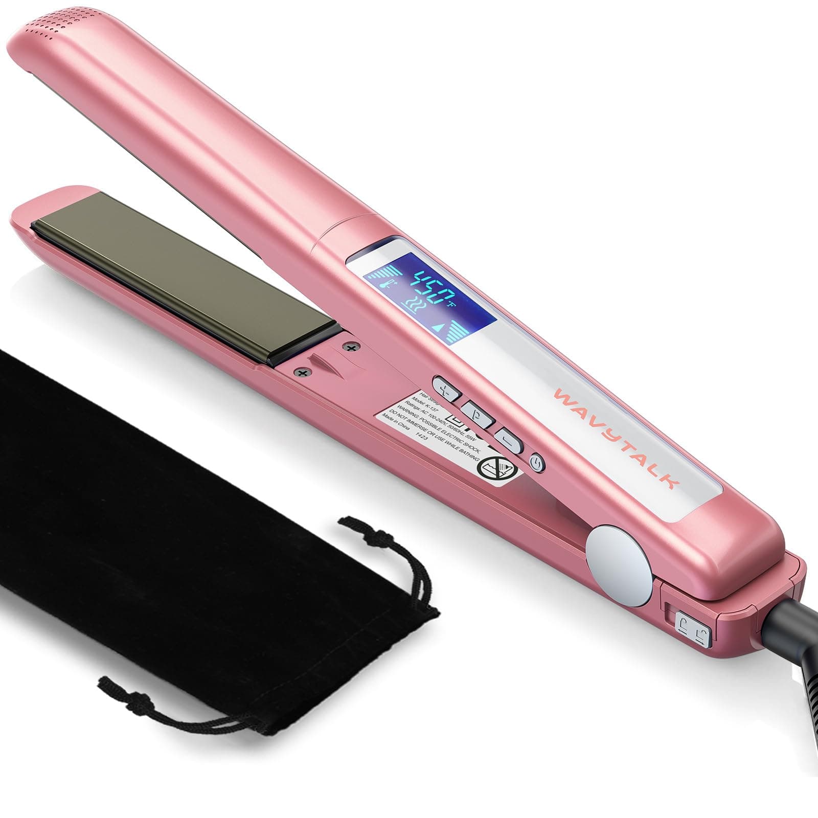 Salon Flat Iron Hair Straightener, Negative Ion Function with Titanium Plates Get Shinier & Smoother Hair, 15 Adjustable Temp, Dual Voltage & 60 Mins Auto Shut Off (Rose Gold)