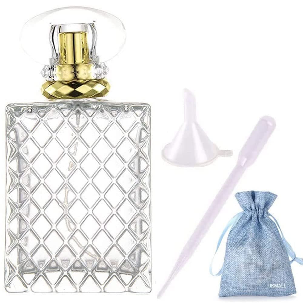 100ml (3.4 oz) Premium Thick Glass Refillable Perfume Bottle Gold Sprayer – Includes Funnel, 3ml Dropper & Luxury Gift Bag – Travel-Friendly Atomizer for Fragrance, Essential Oils & Makeup