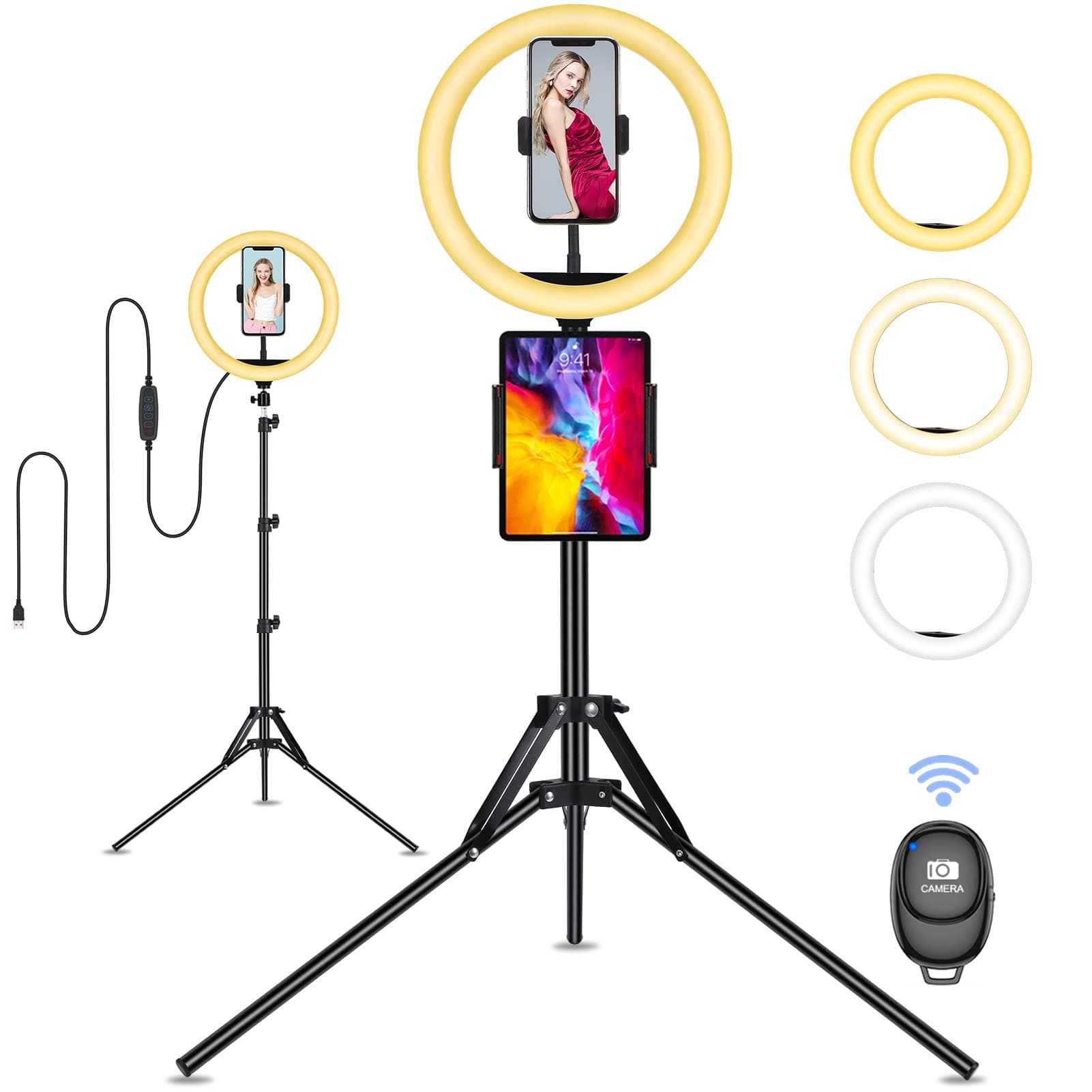 Ring Light with Tripod Stand Phone Holder, 10" Selfie Ring Light for Phone with Bluetooth Remote, for Tik Tok, Makeup, Video, Photography, Camera, Live Streaming