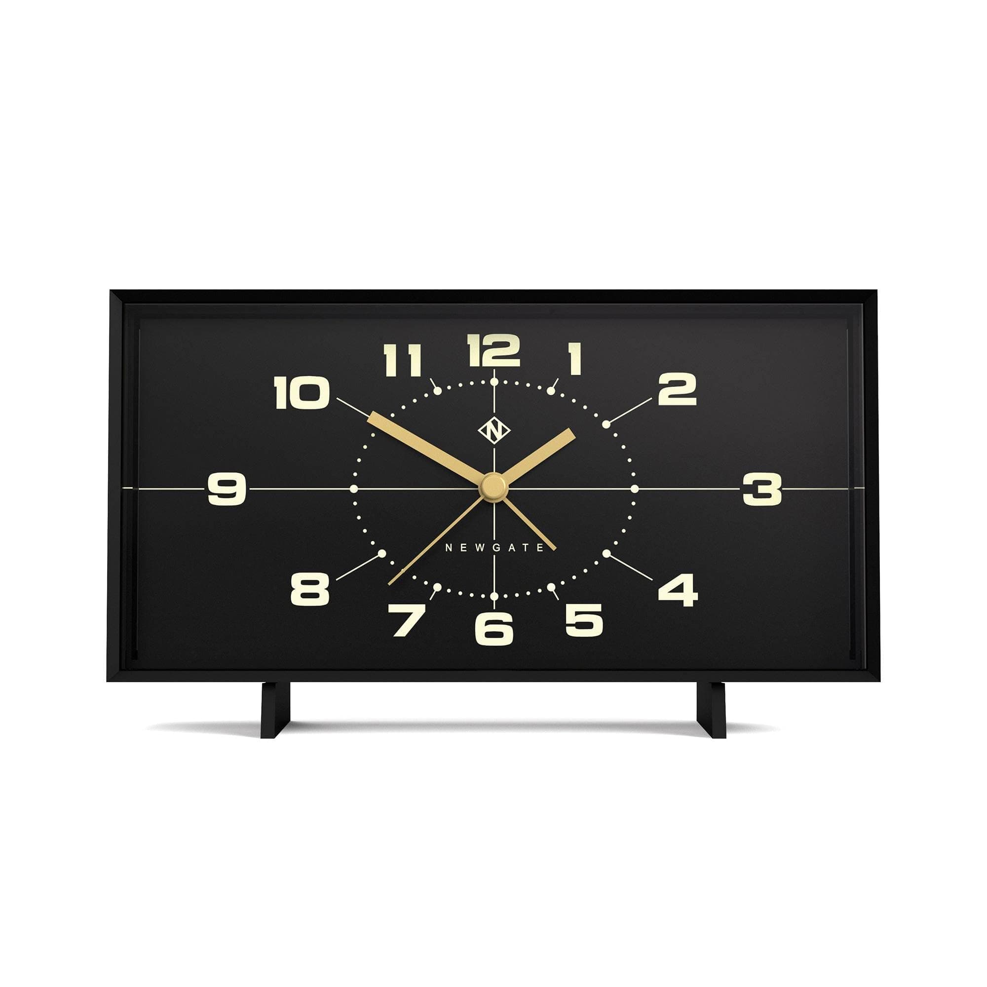 Wideboy alarm clock | Rectangular retro design | Black | Mid century dial | Ideal for bedside, desk, mantel or shelf | Retro bedroom & office accessory