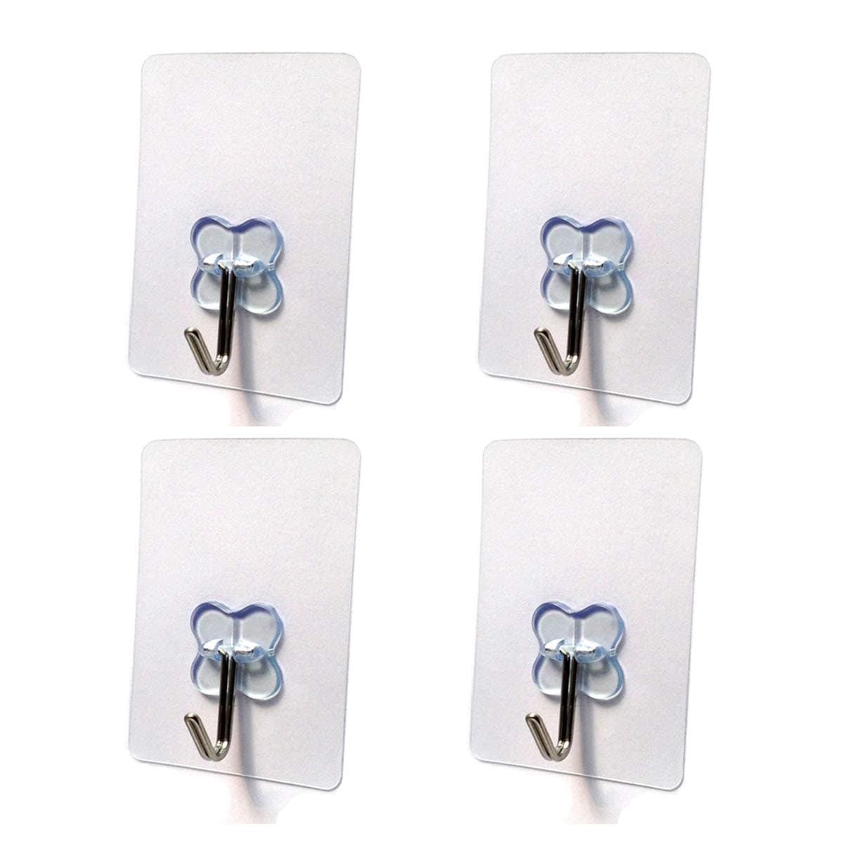 4-Pack 17.6 Pounds (Max) Heavy Duty Hooks Pack, Nail Free Transparent Ceiling Hook for Home and Office, No Surface Damage Wall Hooks, Waterproof and Oilproof [Not Recommended for Painted Wall]