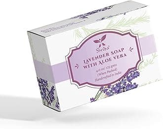 Shrida Naturals Lavender Essential Oil Soap with Aloe Vera | Handmade Organic Herbal Soap for Natural Skincare | Soothing Aroma, Moisturizing, Sulfate-Free, Paraben-Free | Pack of 4 (125g Each)