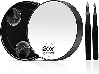 MIYADIVA20X Magnifying Mirror, Magnified Makeup Mirror with 2 Tweezers, Magnifying Mirror with Suction Cup for Bathroom, Travel Mirror for Women, Ideal for Makeup, 3.5 Inches (Black)