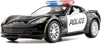 BDTCTK 1/36 Scale Corvette Police Car Model, Zinc Alloy Die-Cast Pull Back Vehicles Kid Toys for Boy Girl Gift (Corvette Police Car)