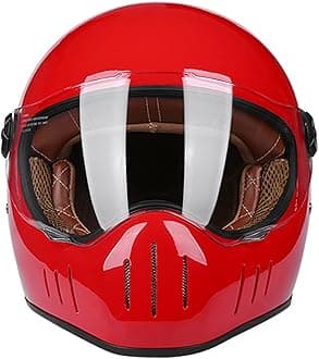 Retro Motorcycle Helmet, Full Face Motocross Street Bike Helmets with Sun Visor and Multiple Vents, Vintage Cafe Racer ATV UTV Helmet DOT/ECE Approved for Adult Men Women,Red A,L