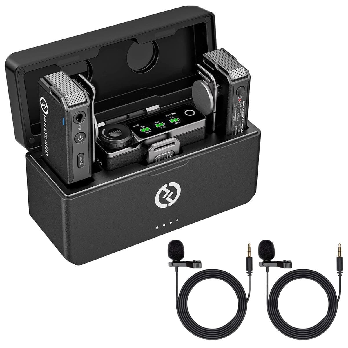 Hollyland Lark Max Wireless Lavalier Microphone System with Professional ENC, Studio Quality, 22H Duration, 820ft(250m) Range, Compatible with Cameras, iPhone, Android, PC-Black + 2X Turnstile Mics