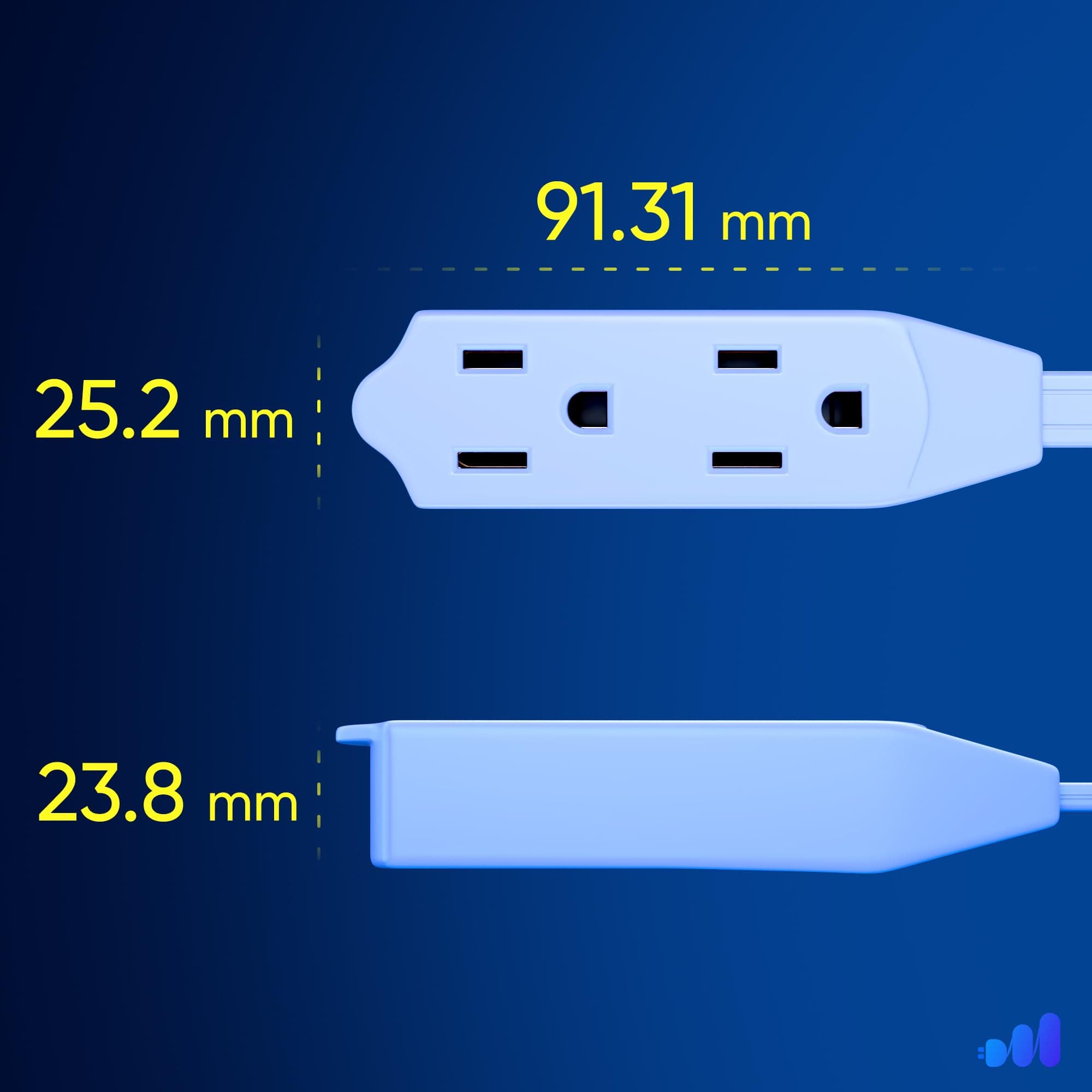 Maximm Cable 12 Ft 360° Rotating Flat Plug Long Extension Cord/Wire, 16 AWG Multi 3 Outlet Extension Wire, 3 Prong Grounded Wire - White - UL Listed