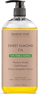 MAJESTIC PURE Sweet Almond Oil, Triple A Grade Quality, Pure and Natural from Spain, Cold Pressed, (Packaging May Vary) - 16 fl. Oz