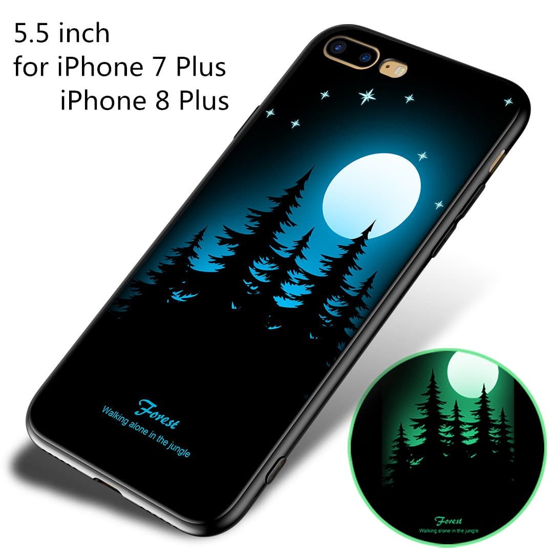 LAAKSO Case Cover for Apple iPhone 8 Plus iPhone 7 Plus Cell Phone Sleeves Protect Case Luminous Noctilucent Night Glow in Dark Ultra Slim Flexible Soft TPU Protective Case (Forests)