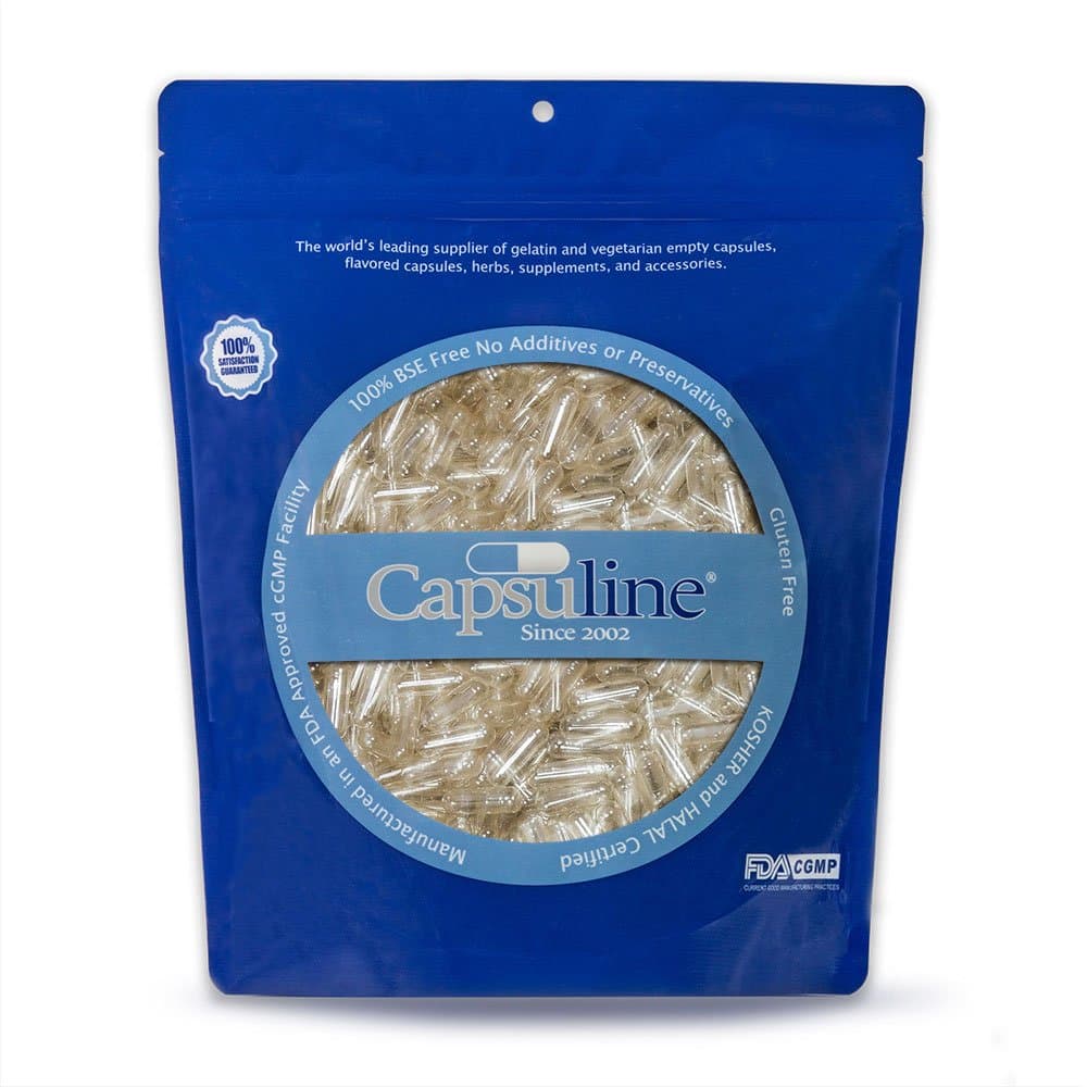 Gelatin Empty Capsules - Capsuline DIY Empty Capsules Size 00 with Unique Lock Technology - Kosher Certified Empty Pill Capsules - Pure Bovine Capsules Empty & Gluten Free - 250 Count, Clear