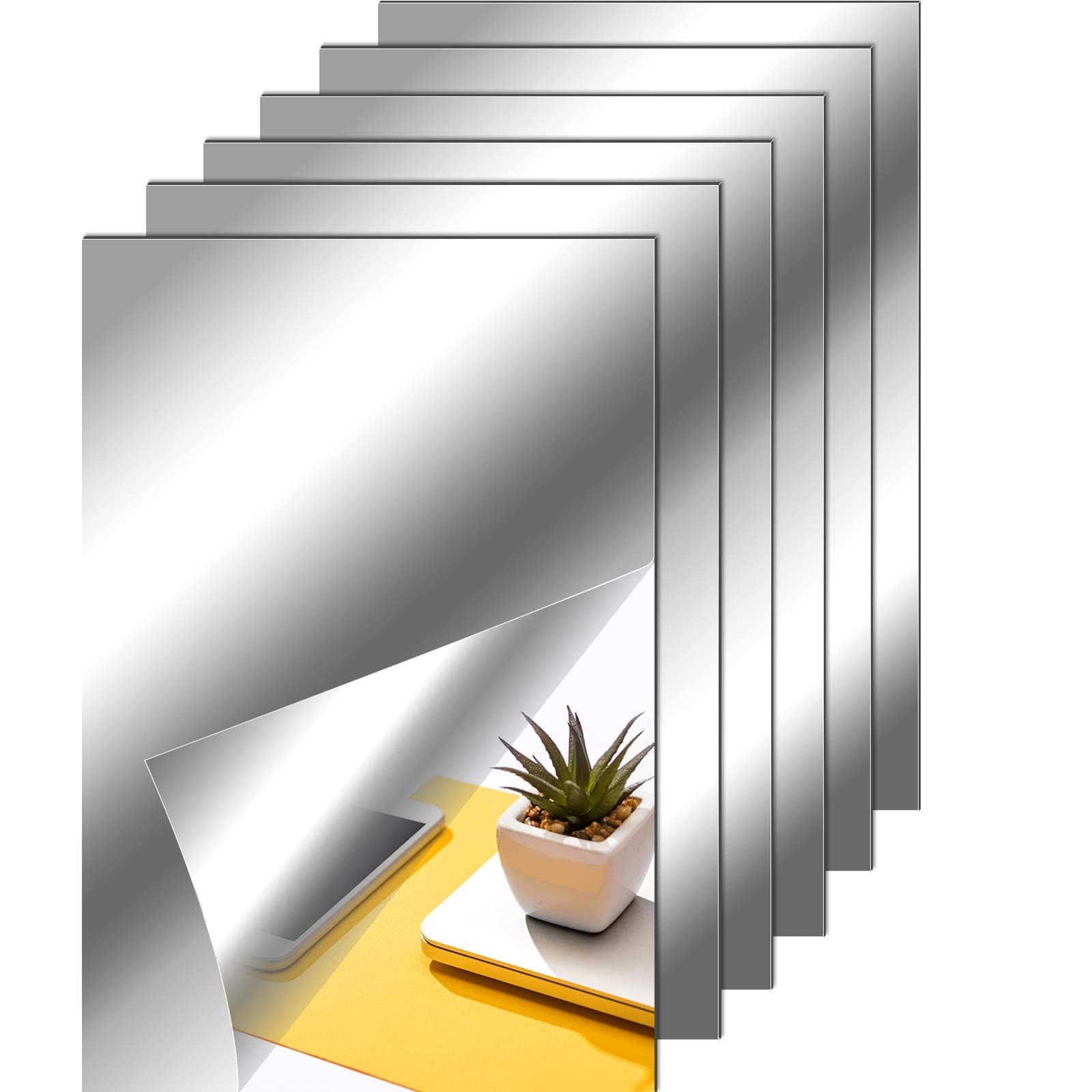 Mirror Sheets Self Adhesive Flexible Non Glass Mirror Plastic Sticky Mirror Tiles Mirror Wall Stickers for Home Wall Decor (10 Pieces)