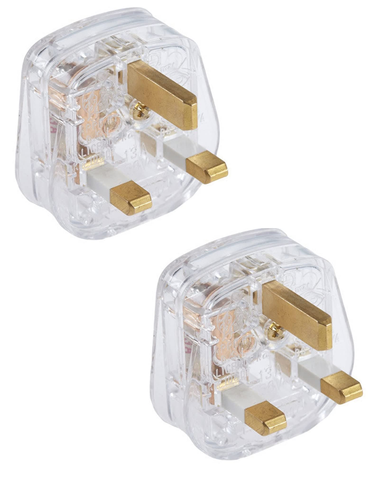 Mr Gadget Solutions® 2 x Clear Transparent Mains Electrical Plug 13A Fuse fitted Uk Power 500w Appliance