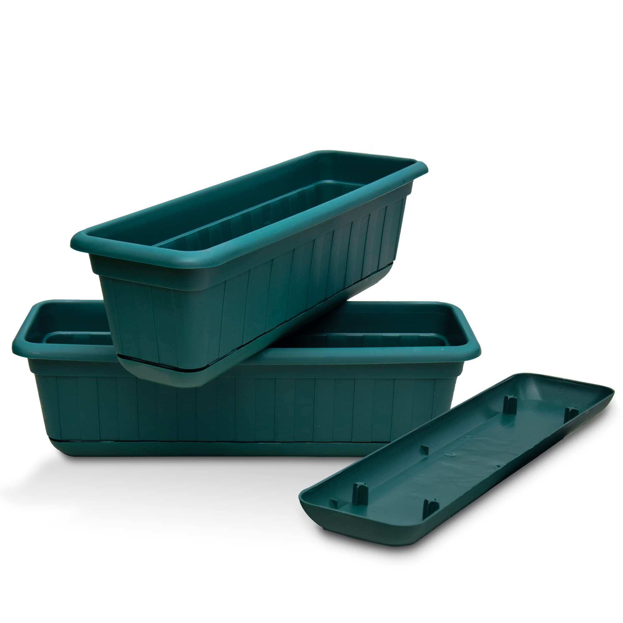 Matri Gina - 18 Inch Premium High-Density Plastic Rectangular Planter & Flower Window Planter Box - Lightweight Plastic Indoor Outdoor Plant Pots with Drainage - Set of 2 Units - Green Color