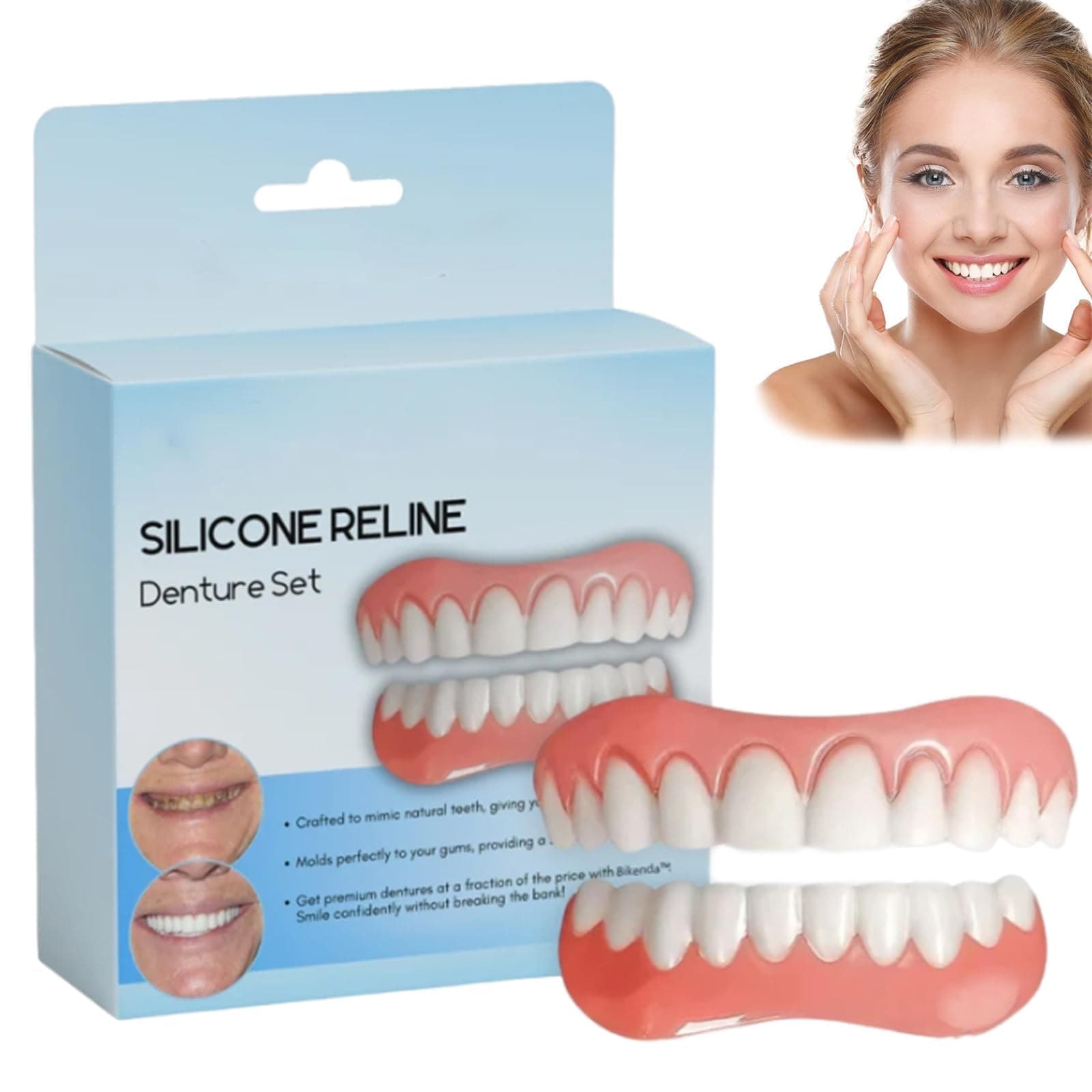 DEJIN Bikenda Silicone Reline Denture Set - Secure & Comfortable Upper/Lower Dentures Repair Kit with Soft Silicone Material for Easy Adjustments