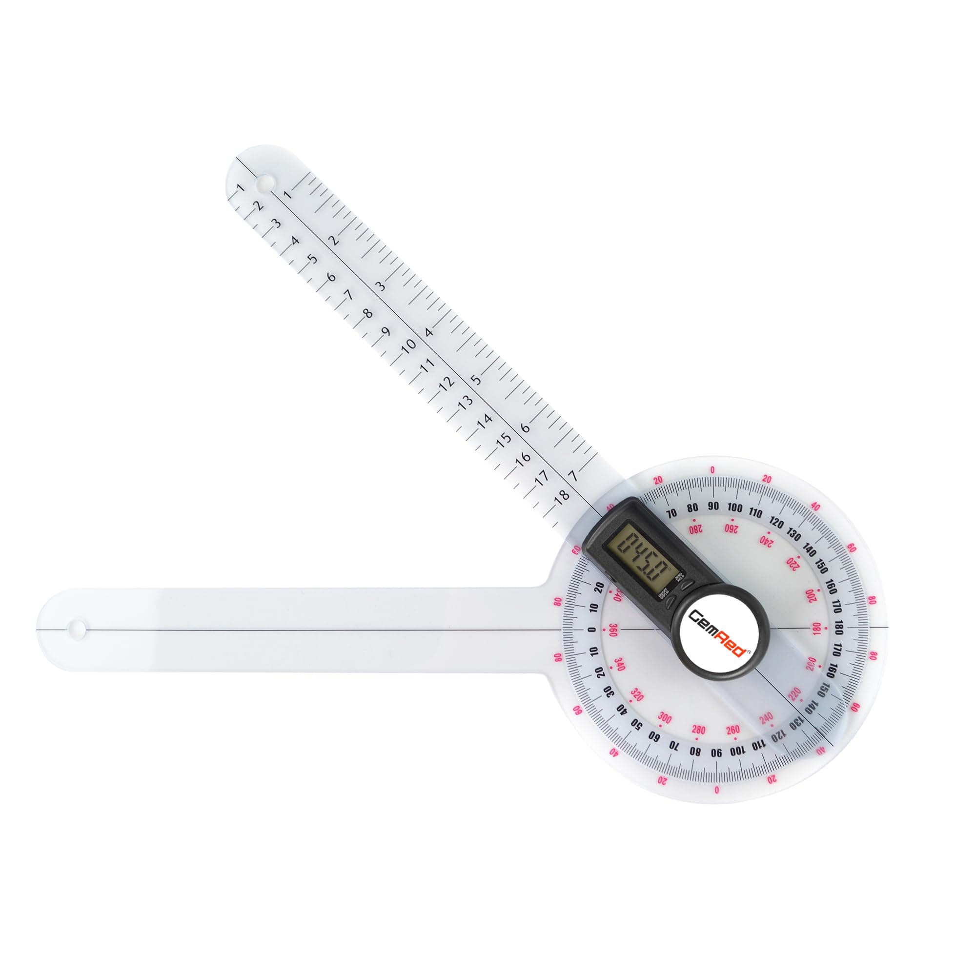 GemRed 12" Digital Goniometer 360 Degree Physical Therapy Plastic Protractor for Joint Range of Motion ROM Measurement