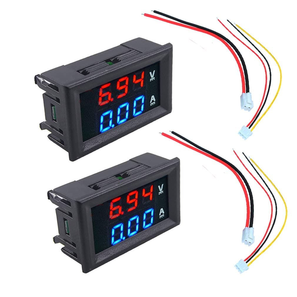 HiLetgo 2pcs 0.28" Digital Voltmeter Ammeter DC 100V 10A Amp Voltage Current Meter Tester 0.28 Inch 3 Bits Blue + Red Dual LED Display Panel with Connect Wires