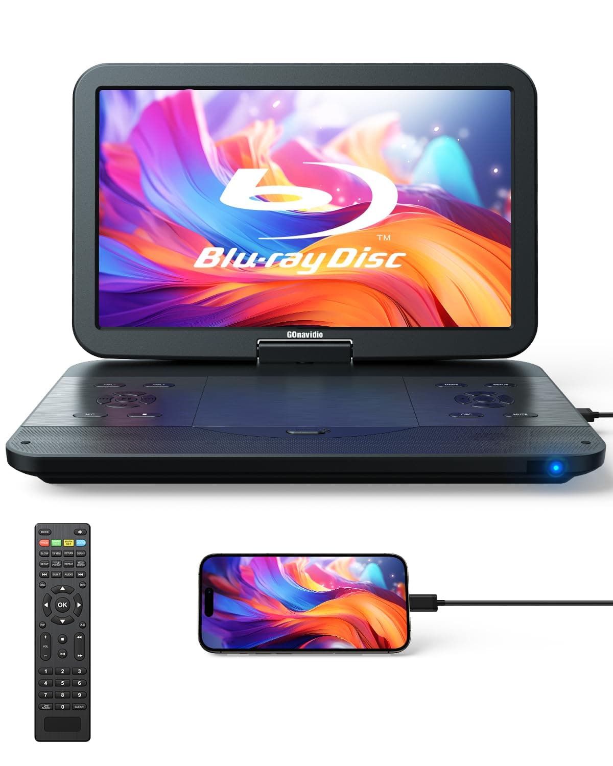 17.6" Portable Blu Ray DVD Player with 15.4" Screen, HDMI Input/Output, Sync Screen, 5 Hours Playing Time, 1080P MP4 MKV Video, Surround Audio, USB SD