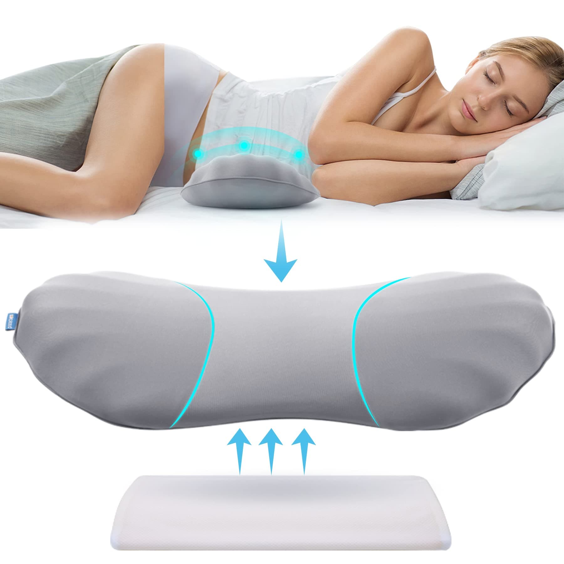 RESTCLOUD Adjustable Lumbar Support Pillow for Sleeping Memory Foam Back Support Pillow for Lower Back Pain Relief, Back Pillow for Sleeping, Lumbar Support Pillow for Bed and Chair
