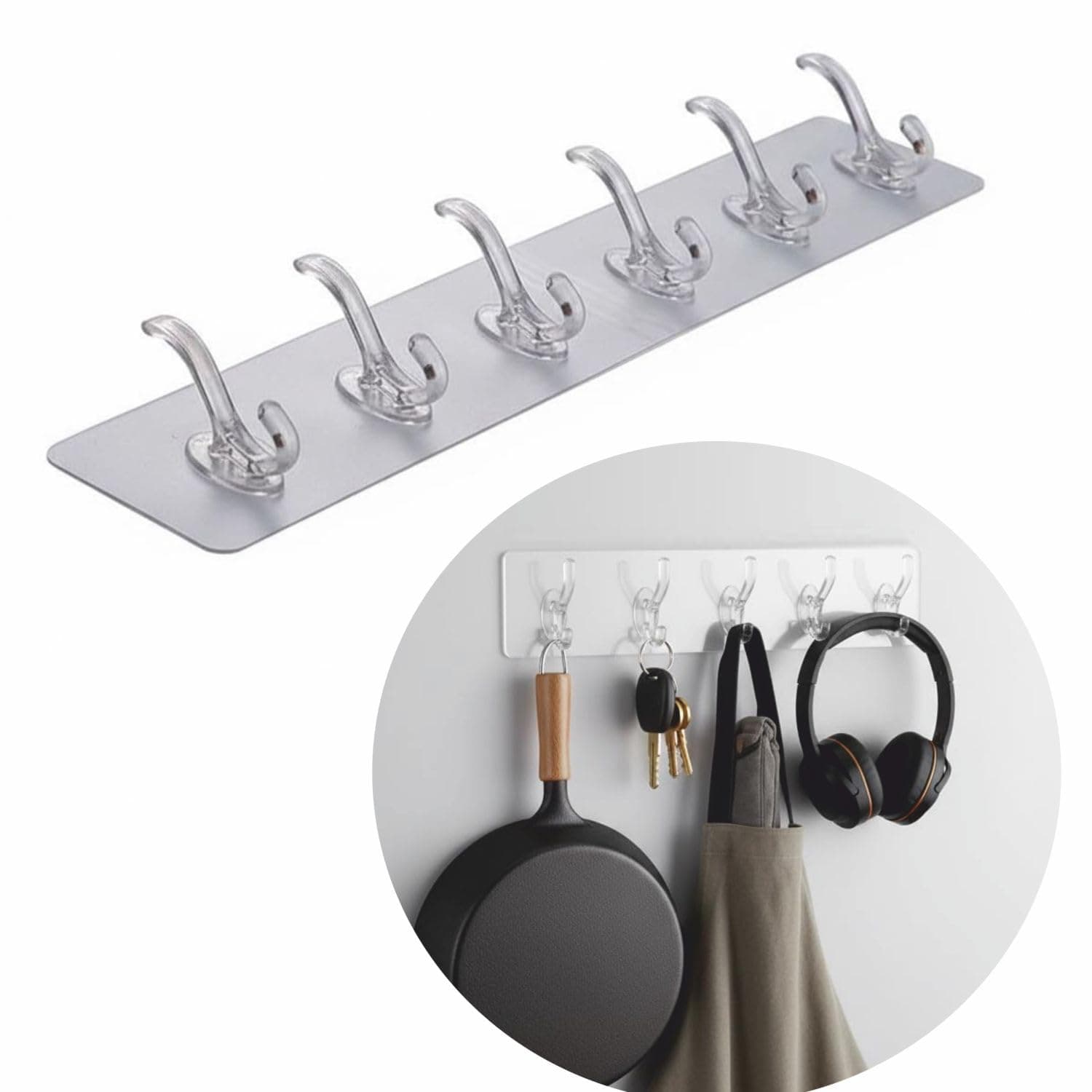 1 PCS Wall Hanger Hooks for Cloth Hanger for Wall Strong Self Adhesive Magic Sticker for Kitchen Hangers and Hooks, Home, Bathroom, Bedroom, Door Sticker Hooks for Walls (6 Hook Strip)