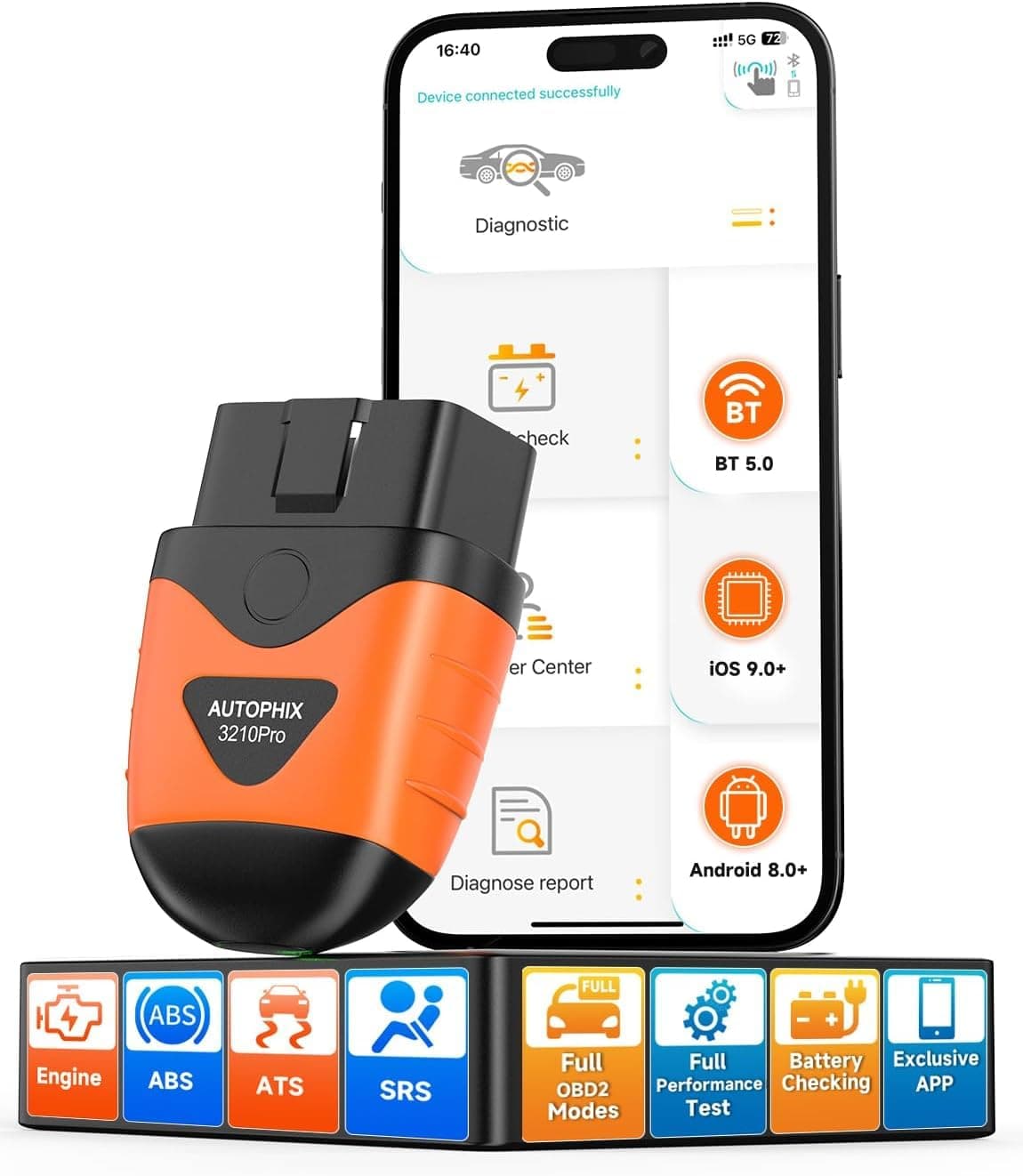 AUTOPHIX Bluetooth OBD2 Scanner, 3210 PRO Car Scan Tool Check Engine ABS SRS Transmission Wireless Code Reader Auto Car Diagnostic Scanner with Battery Test Exclusive APP for iPhone, iPad & Android
