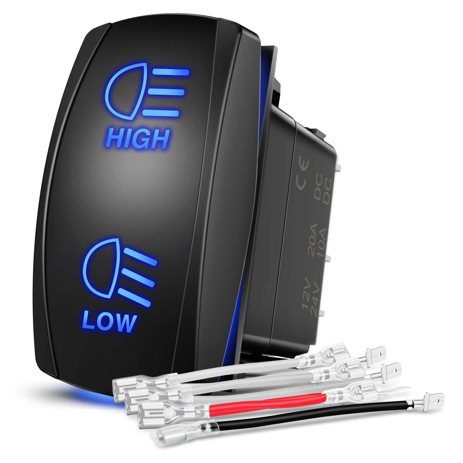 High Low Beam Headlights Rocker Switch Toggle On/Off/On DPDT 7Pin 12V 24V High/Low Jumper Wires for Cars Trucks Caravans Trailer Tractor RV SUV ATV UTV,2 Years Warranty