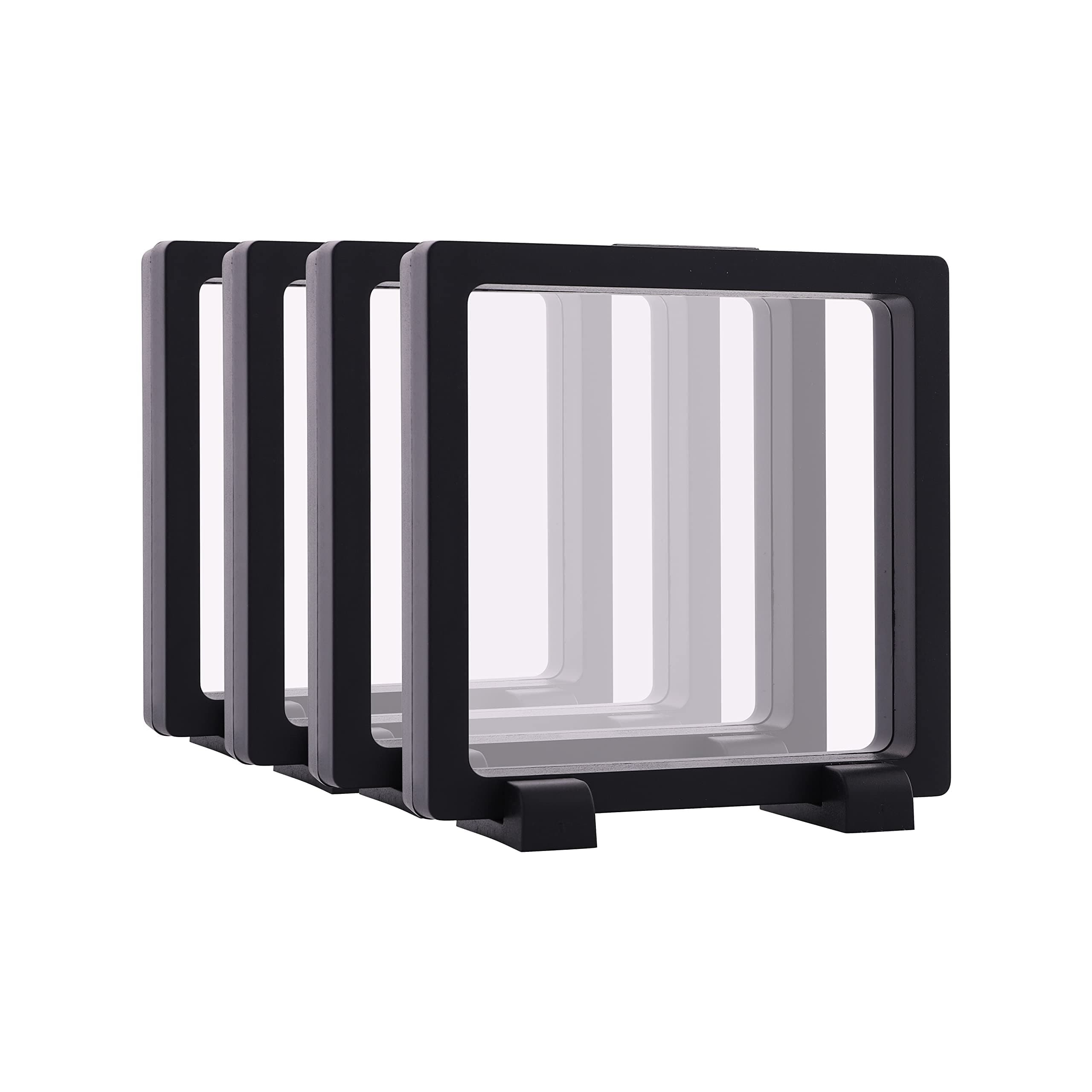 4PCS Set 3D Floating Display Case Black 4.3x4.3x0.8” Challenge Coin Display Stands for AA Medallions, Jewelry, Fossil, Specimen, Coin Display Frame Gift for Collection Lovers