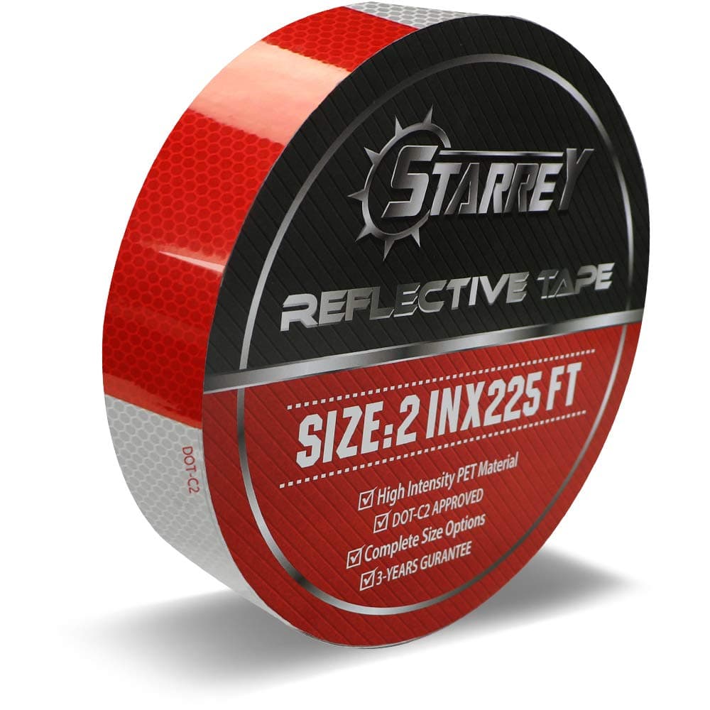 Starrey Reflective Tape Roll DOT-C2 APPROVED 2"X75' - Waterproof Red White Conspicuity Tape in HIgh Intensity Grade - Self-Adhesive Hazard Tape - 2 inch Safety Warning Tape for Trucks Trailers