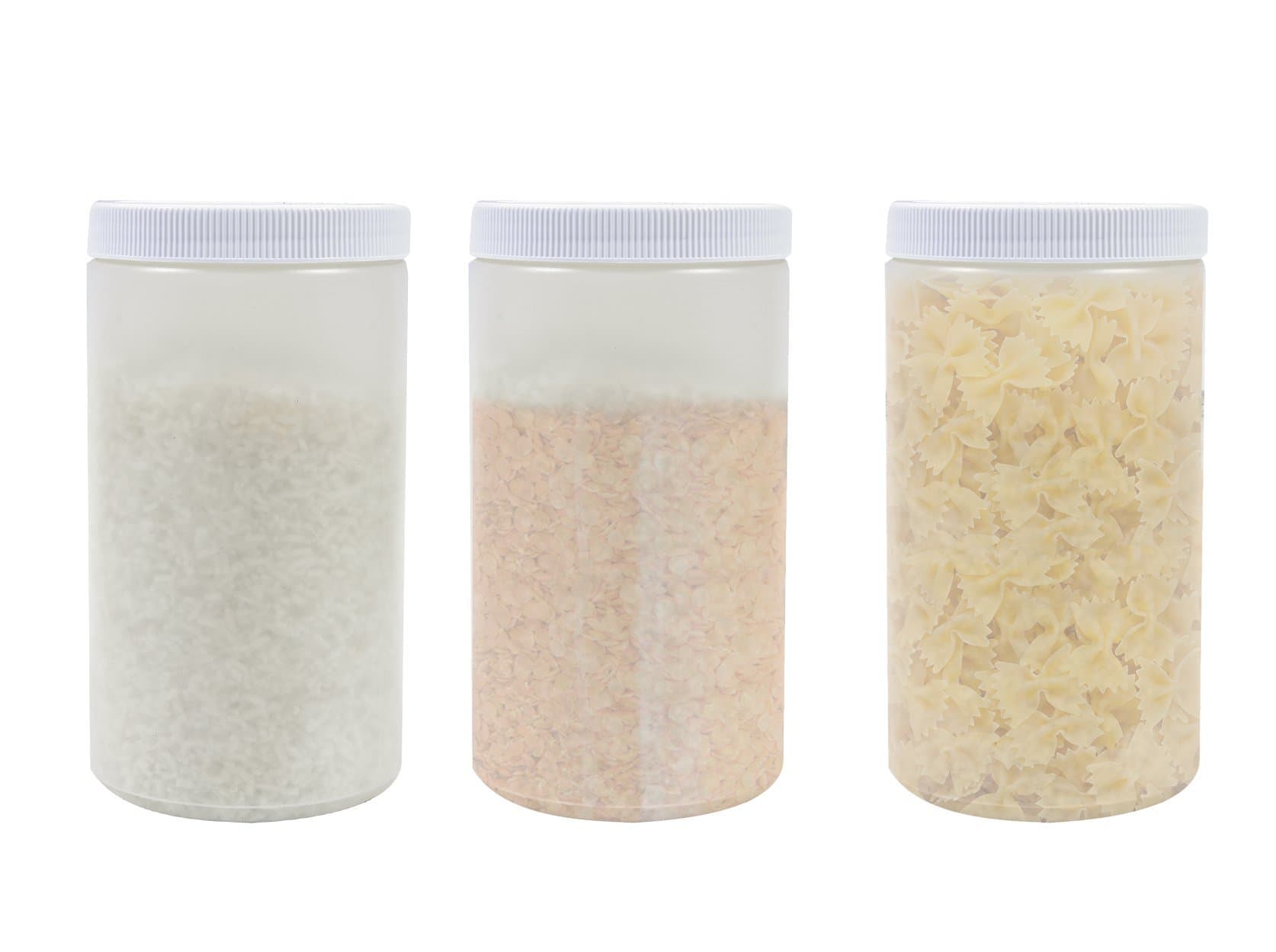 Pexale 32 OZ Wide Mouth Plastic JAR for Storage with White Ribbed Screw ON LIDS (White lid, Set of 2)