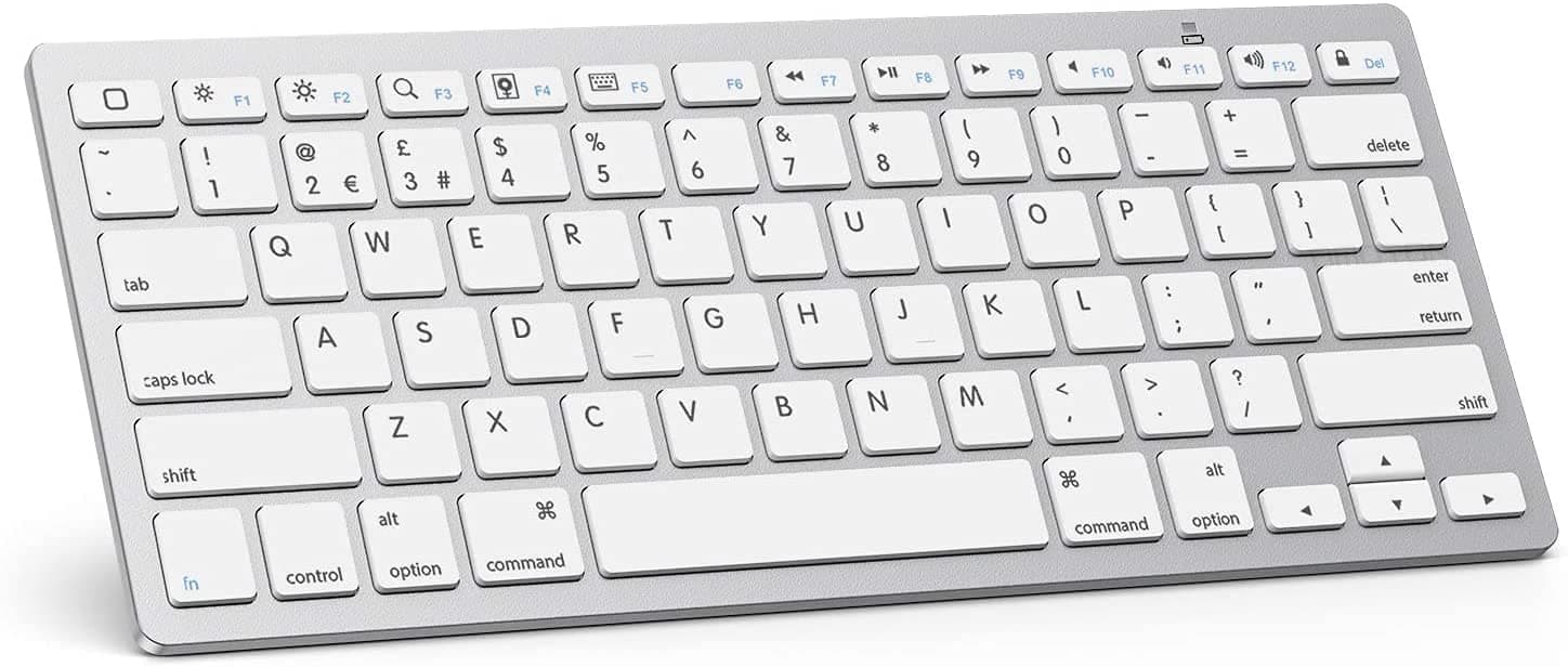 OMOTON Bluetooth Wireless Keyboard for iOS Compatible with iPad Pro/Air/Mini, iPhone and More, UK QWERTY Keyboard Layout, Silver