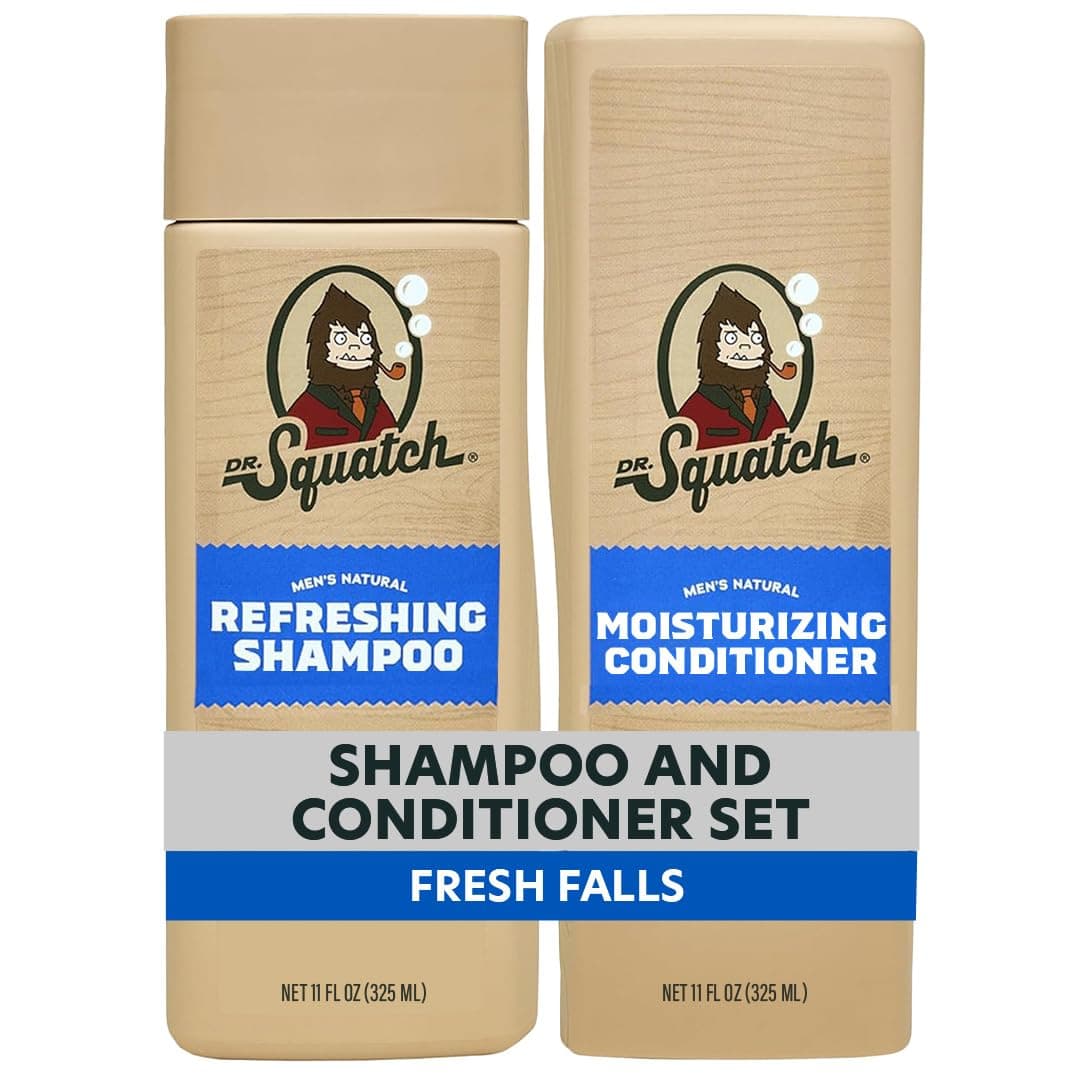 Dr. Squatch Fresh Falls Men's Shampoo + Conditioner Hair Bundle - Keeps Hair Looking Full, Healthy, Hydrated