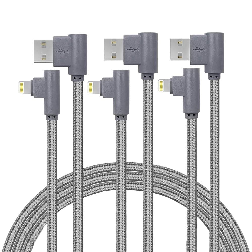 iPhone Charger 3Pack 6FT 10FT 10FT Nylon Braided Charging Cables USB Charger Cord Right Angle Fast Charger Compatible with iPhone X MAX8,7,6,5S,ipad and More(gray)