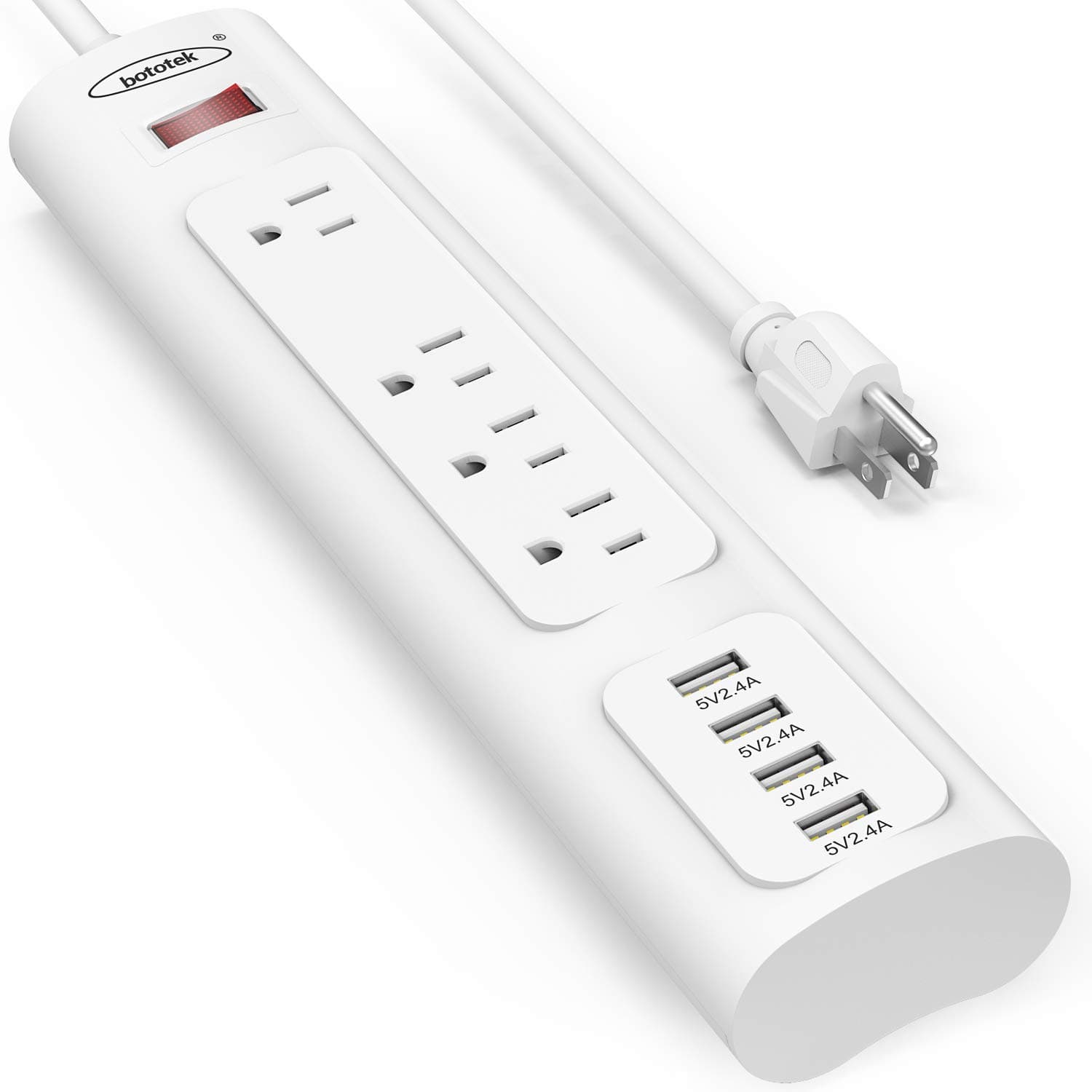 Power Strip, Bototek Surge Protector with 4 AC Outlets and 4 USB Charging Ports, 1200 Joules, 6 Feet Long Extension Cord for Smartphone Tablets Home,Office & Hotel- White