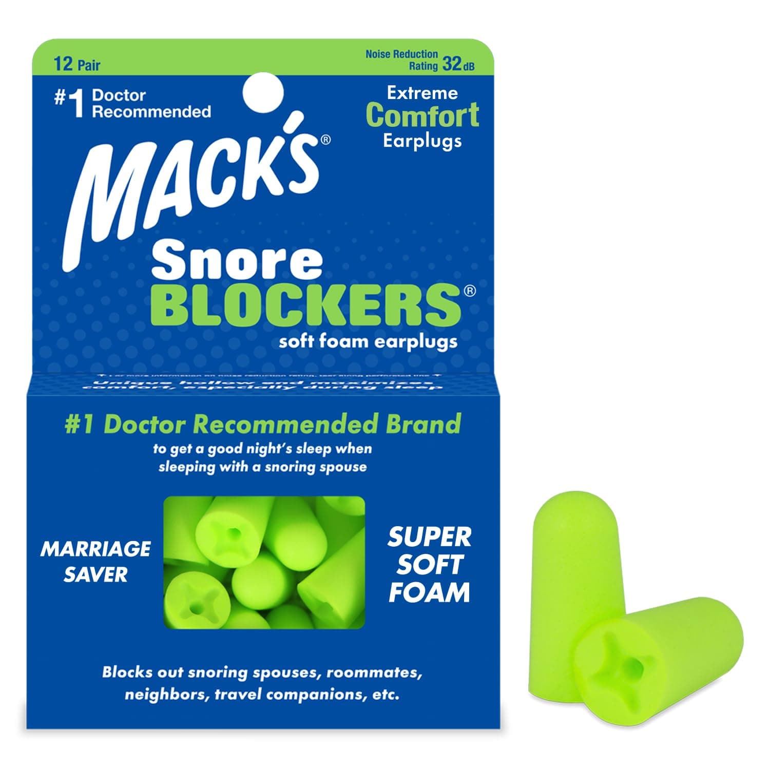 Mack's Snore Blockers Soft Foam Earplugs 12 pair