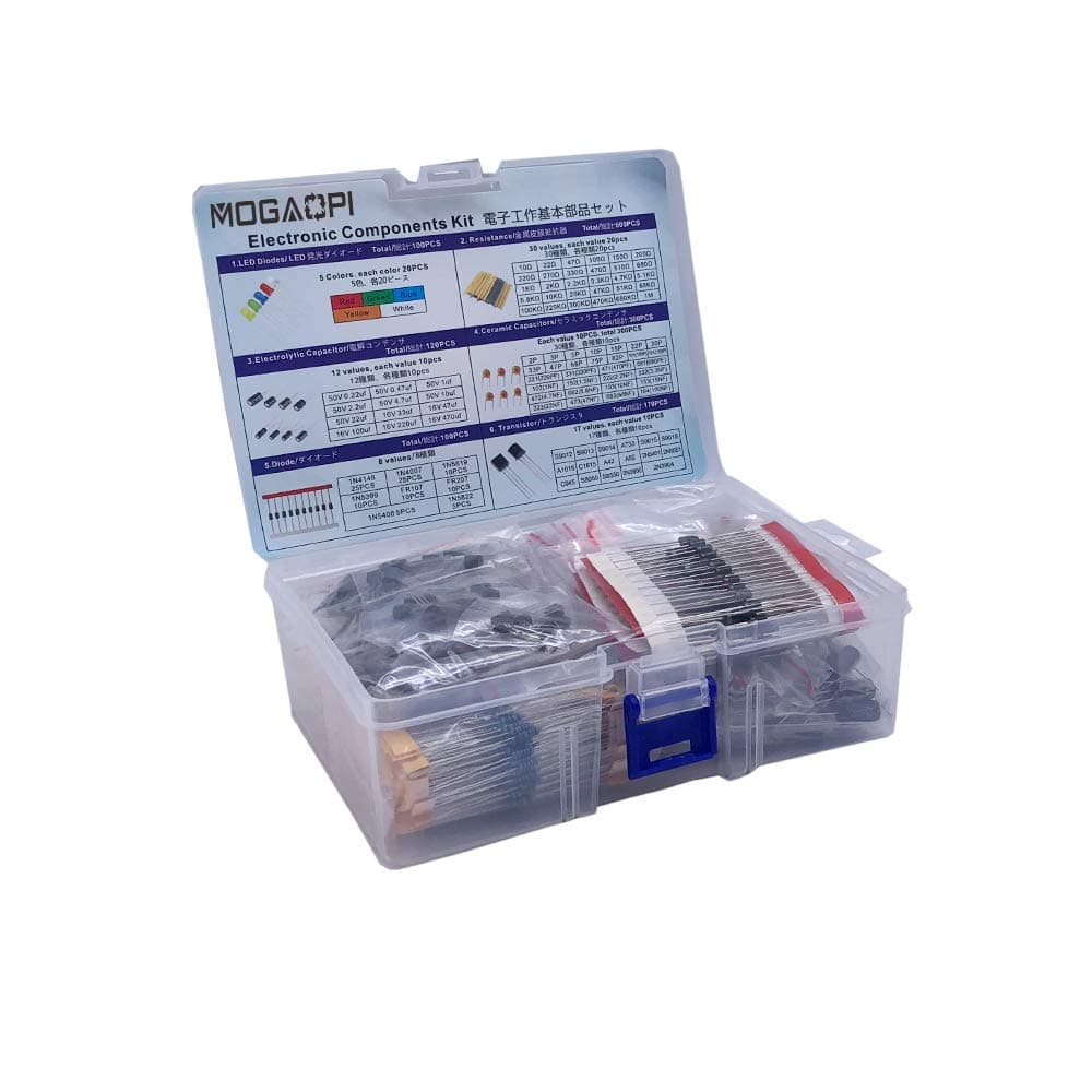 Electronic Component Kit & Total 1390 Pcs, LED Diodes, Metal Film Resistors, Electrolytic Capacitor Package, Common Diodes, Ceramic Capacitors, Common Transistor Assortment Box