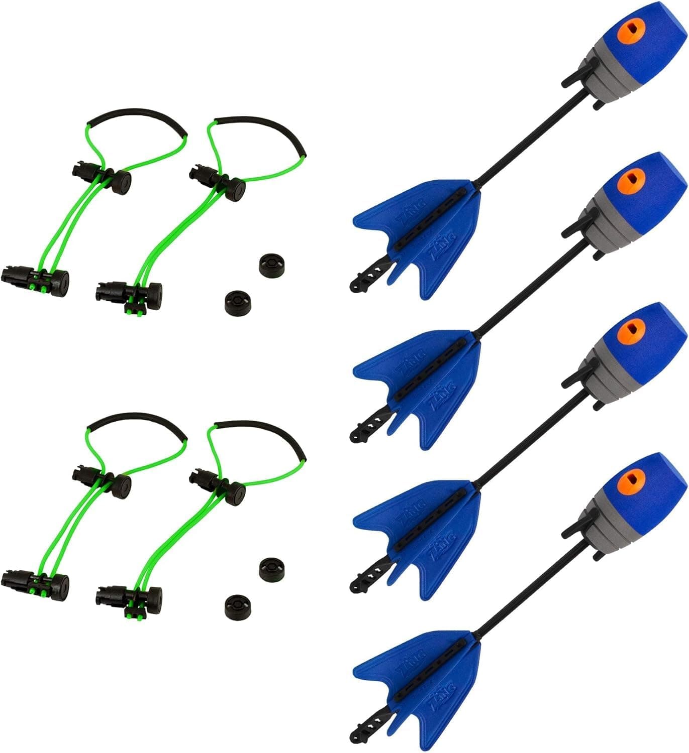 HyperStrike Bow Bungee Replacement and Arrow Refill Pack - Includes 2 Green HyperStrike Bungee Sets and 4 Blue Zonic Whistling Arrows, Launches up to 250 Feet (Blue Arrows + Green Bungees)