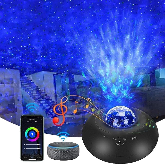 Star Projector,Smart Galaxy Projector Night Light Works with Alexa Google Home,Ocean Wave Lights Projector with APP Remote Control Bluetooth Speaker for Baby Kids Adult Bedroom/Party/Christmas Gift