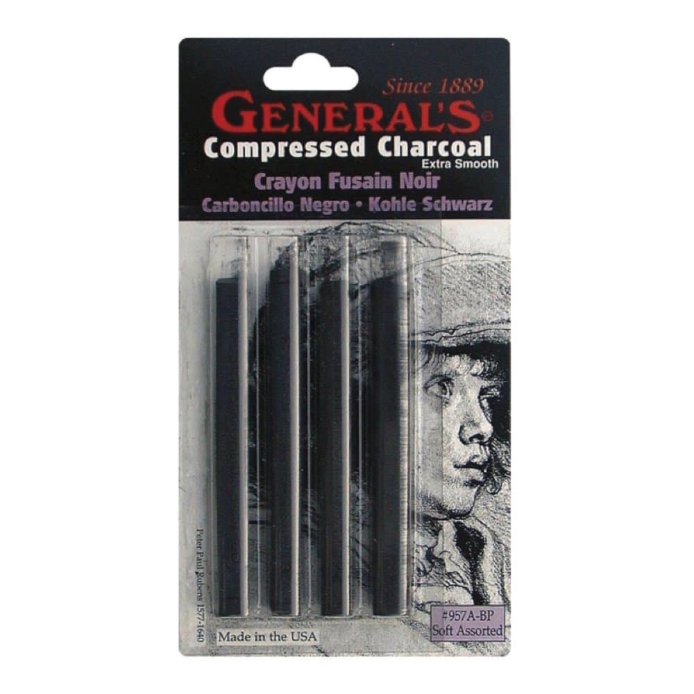 Compressed Charcoal Sticks 4/Pkg-Black - Soft Assorted