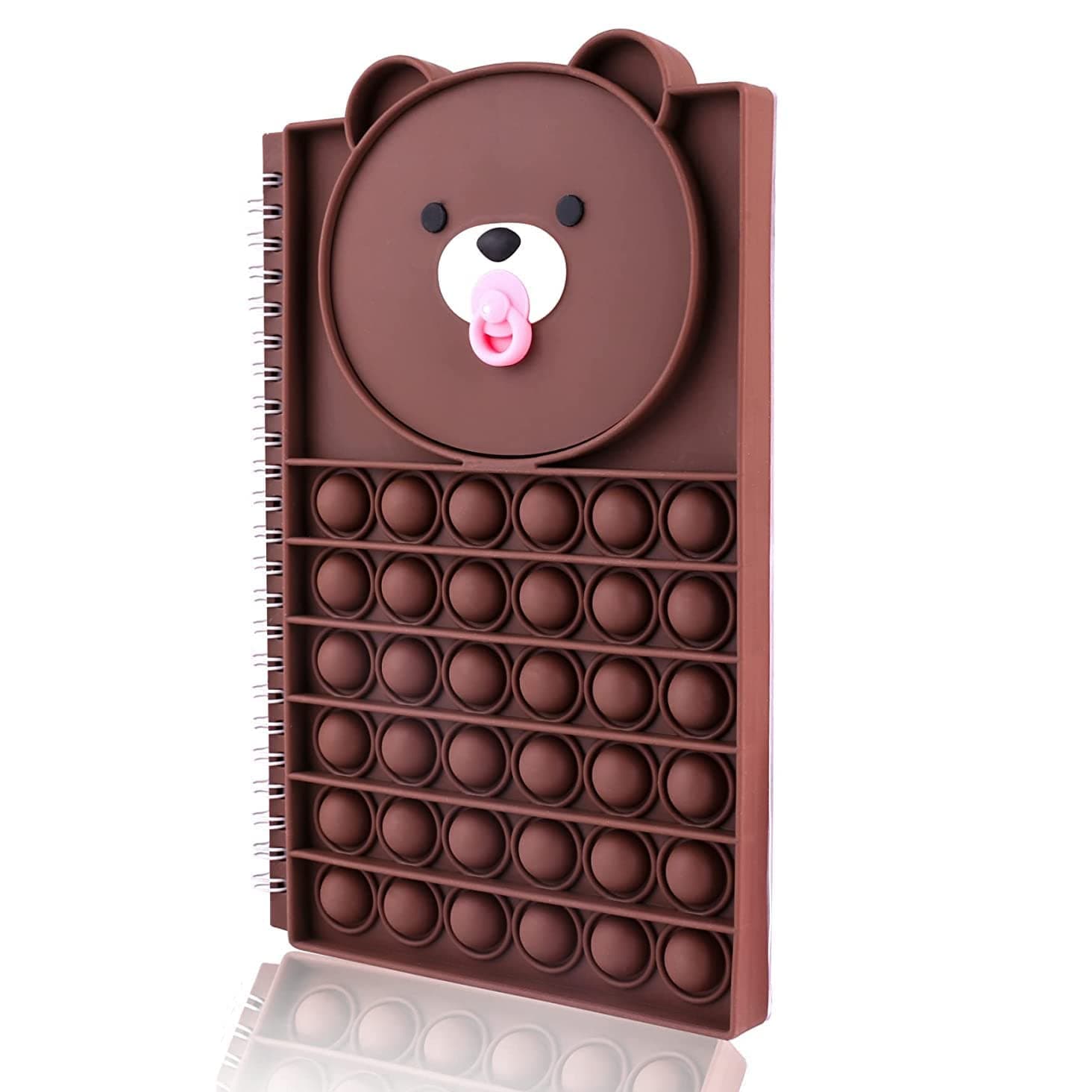 Grab Mantra Pop It Notebook Fidget Toy, School Fidget Notebook, Stress Relief A5 Spiral Notebooks College Cute School Notebooks for Girls/Children/Boys/Youth Chocolate Bear (Chocolate Bear)
