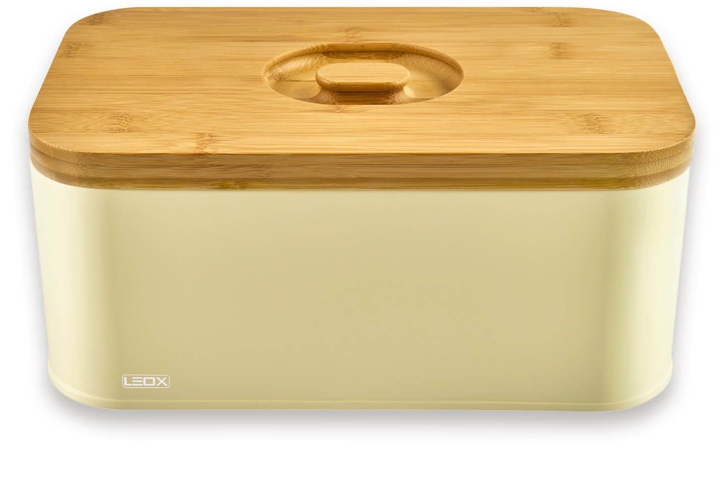 LEOX Bread Bin Breadbox stainless steel with a bamboo Lid - Cutting Board (beige)