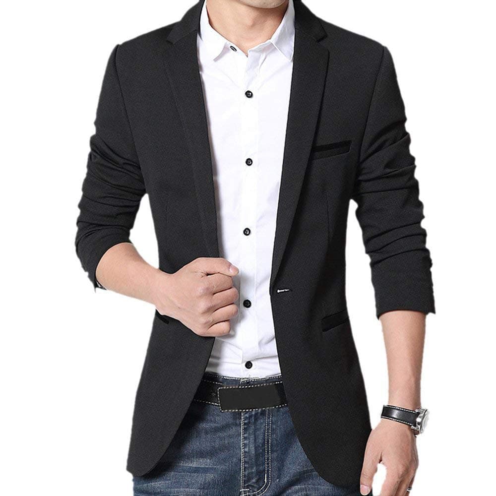 Men's Slim Fit Casual One Button Suits Coat Solid Blazer Business Jacket