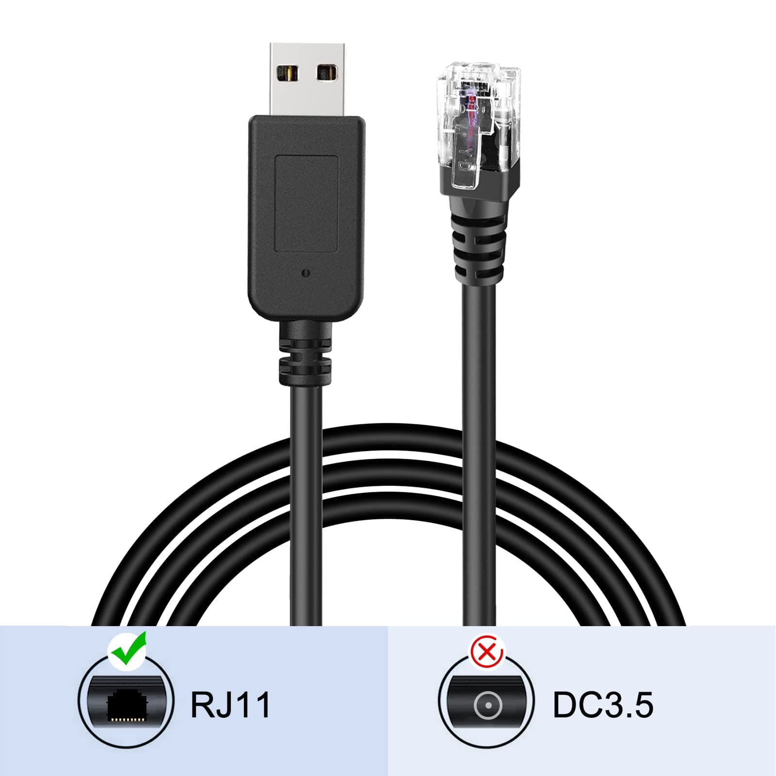 Radar Detector Cable, USB to RJ11 Plug Cable,for Escort Valentine One Uniden Beltronics Cobra Whistler Radar Detector,Replacement Power Cable for Radar Detectors.(RJ11-6.56ft)