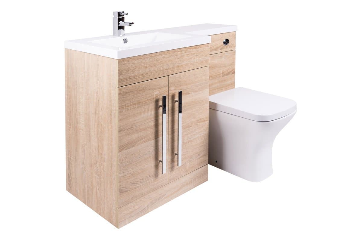 Designer LH Oak Combi Bathroom Vanity Unit with Basin + Back To Wall Toilet
