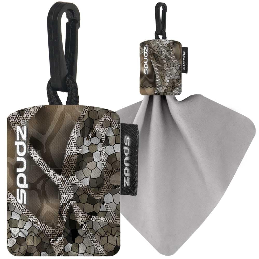 Classic Microfiber Lens Cleaner – Clip-On Pouch, Washable – for Binoculars, Scopes, Glasses, Screens | Vanish Tan, 6 x 6 Inch